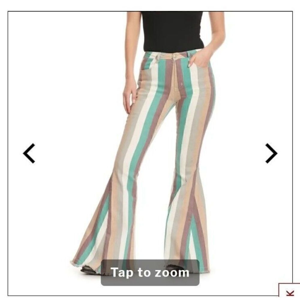 Saints & Hearts Women's Teal Burgundy & Grey Stripe Super Flare Leg Jeans Med
